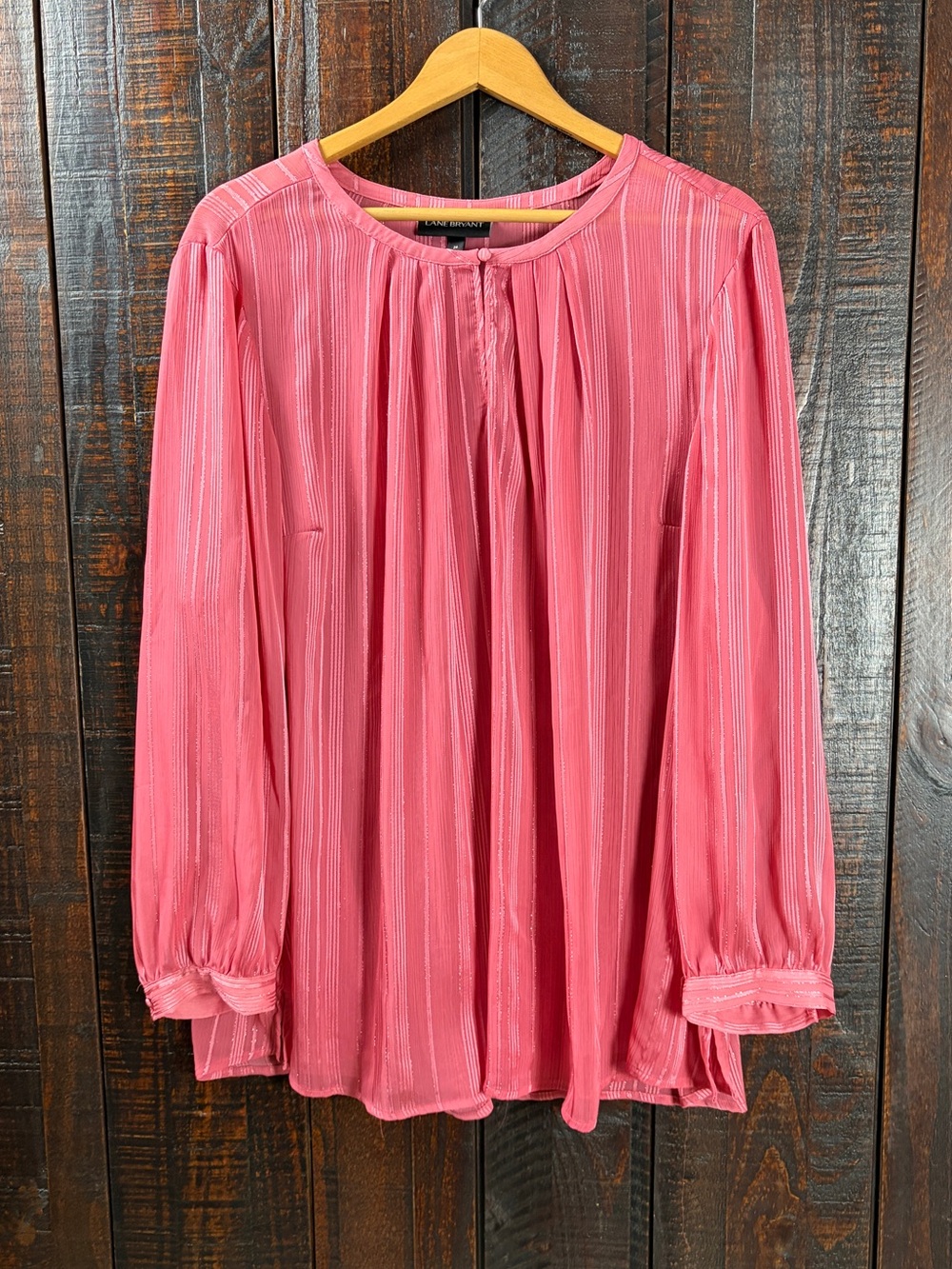 Lane Bryant Rose-Pink Pleated Long-Sleeve Blouse